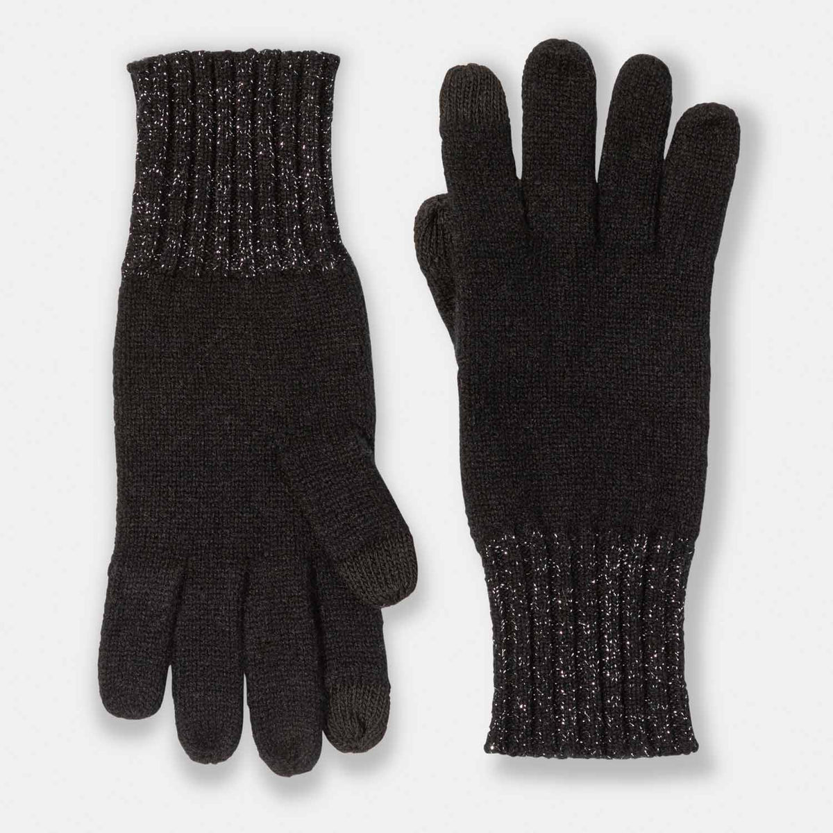 Picture of cashmere knit glove with shiny lurex cuff detail, black