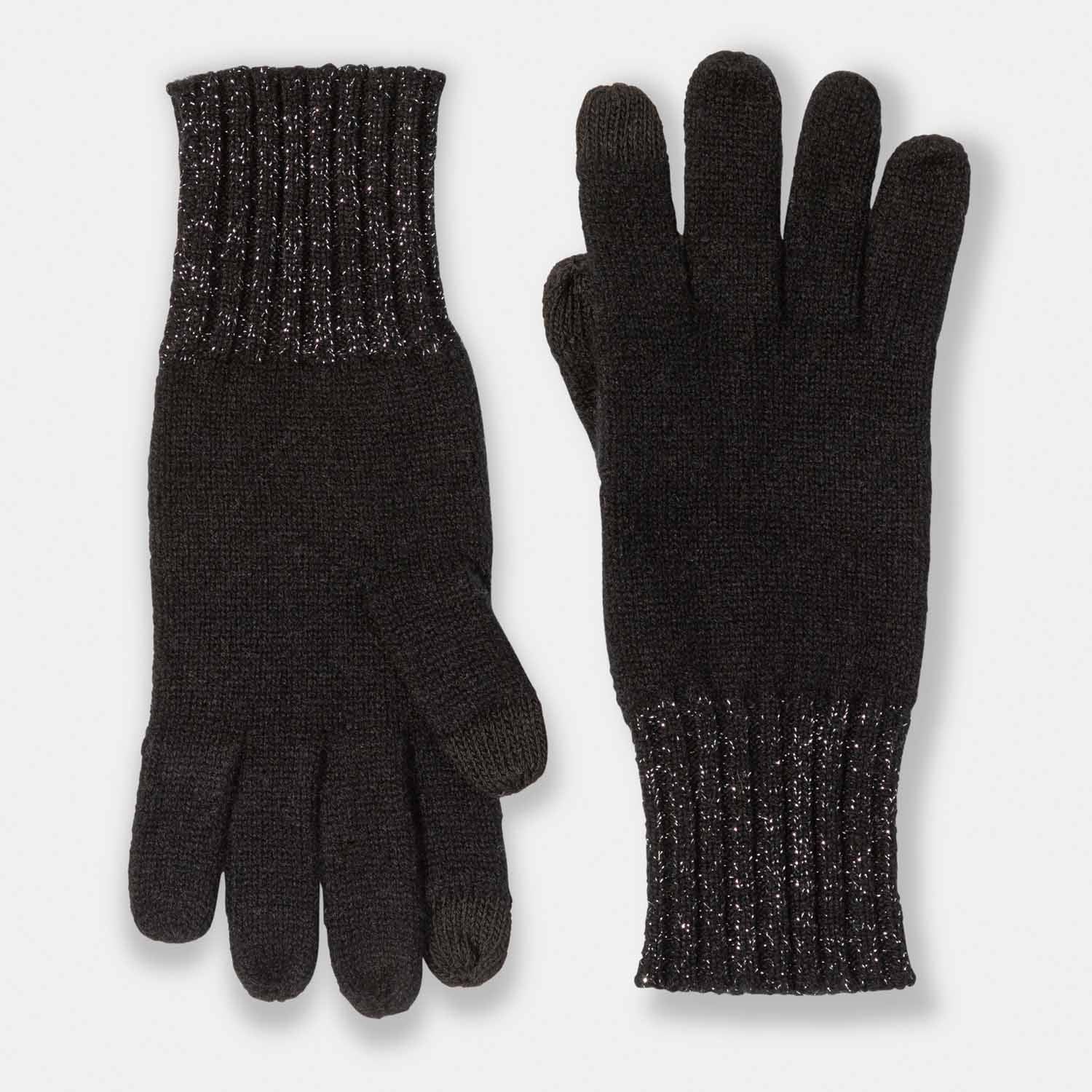 Picture of cashmere knit glove with shiny lurex cuff detail, black