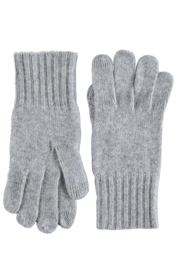 CASHMERE KNIT RIBBED CUFF GLOVE WITH TOUCH TECH in grey