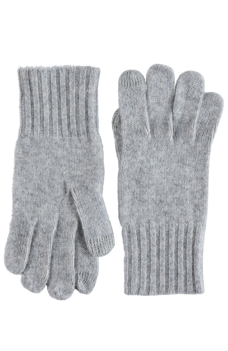 CASHMERE KNIT RIBBED CUFF GLOVE WITH TOUCH TECH in grey