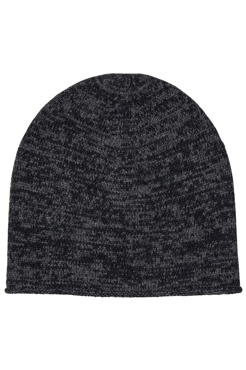CASHMERE KNIT TWO-TONE BEANIE in black
