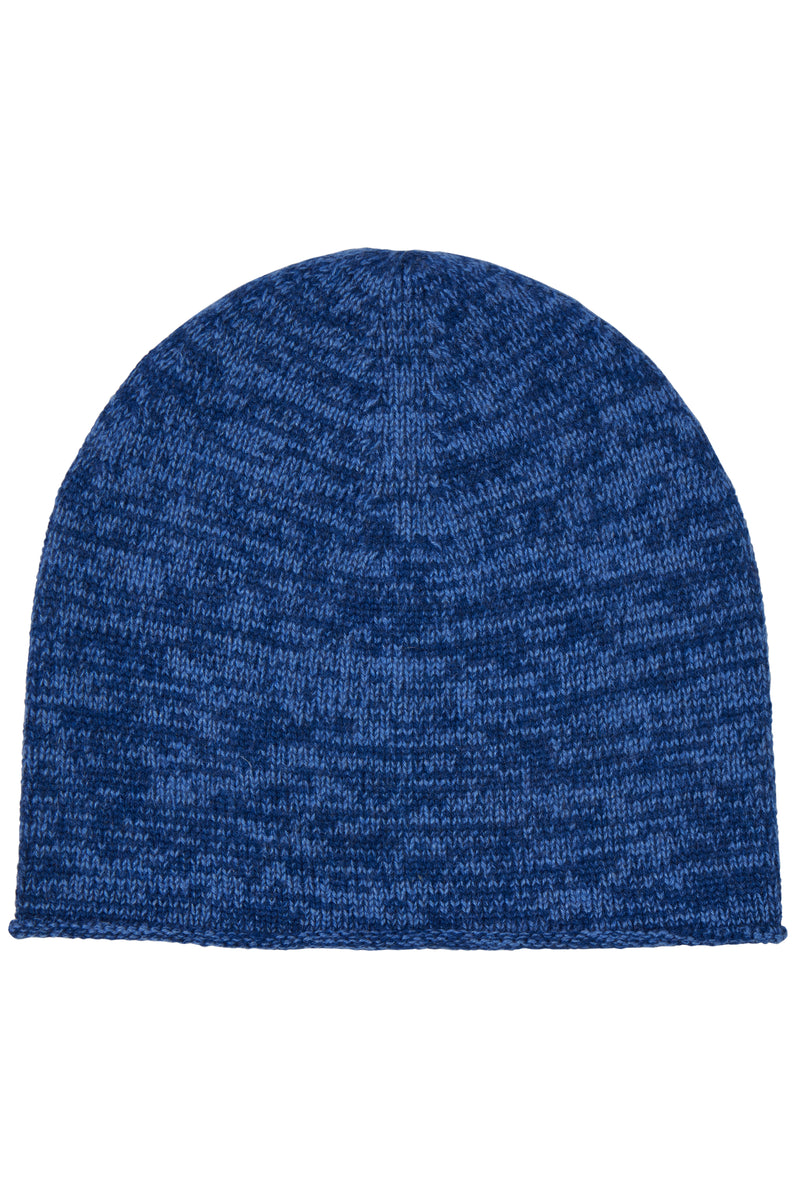 CASHMERE KNIT TWO-TONE BEANIE in navy
