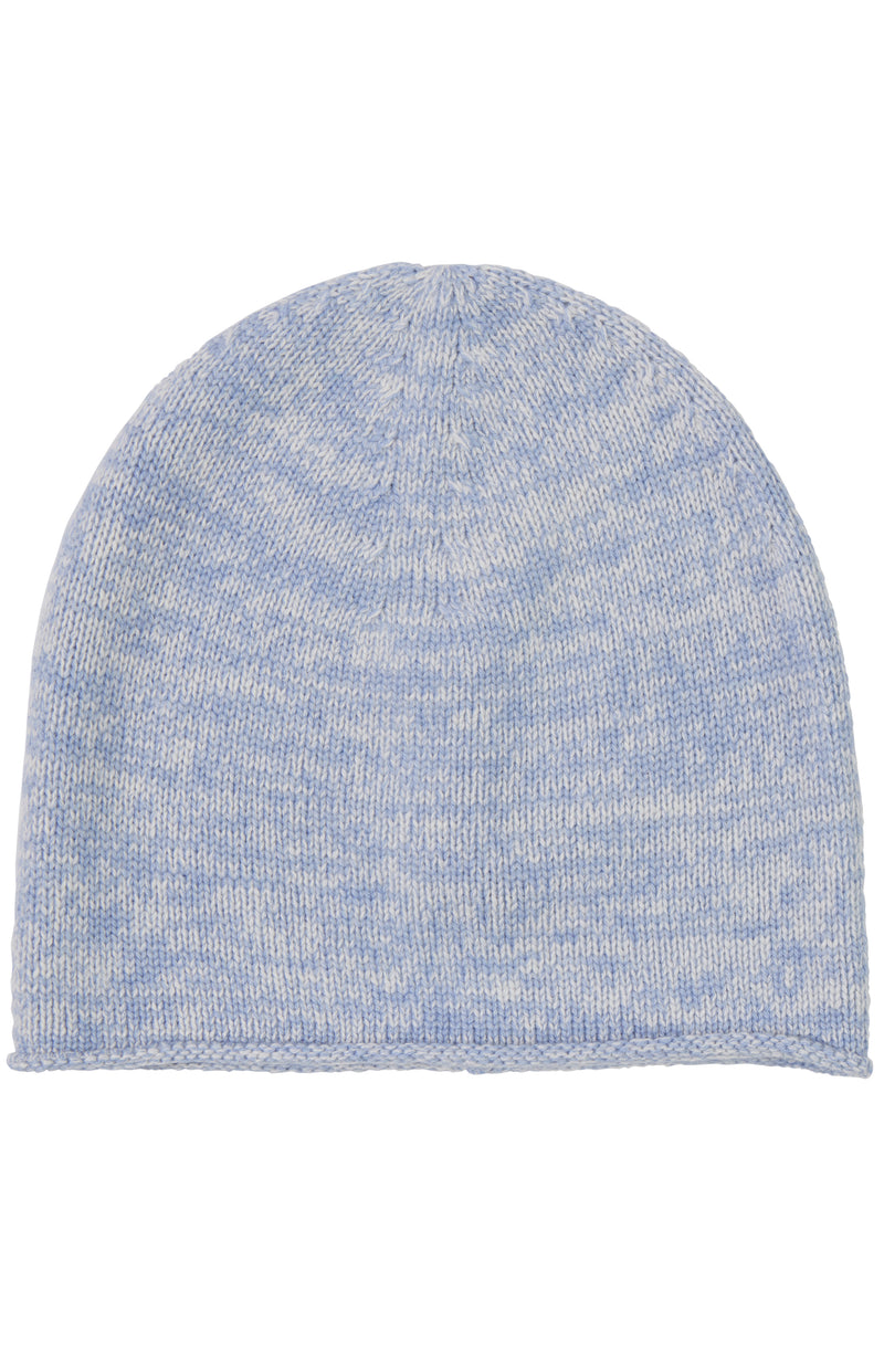 CASHMERE KNIT TWO-TONE BEANIE in light blue