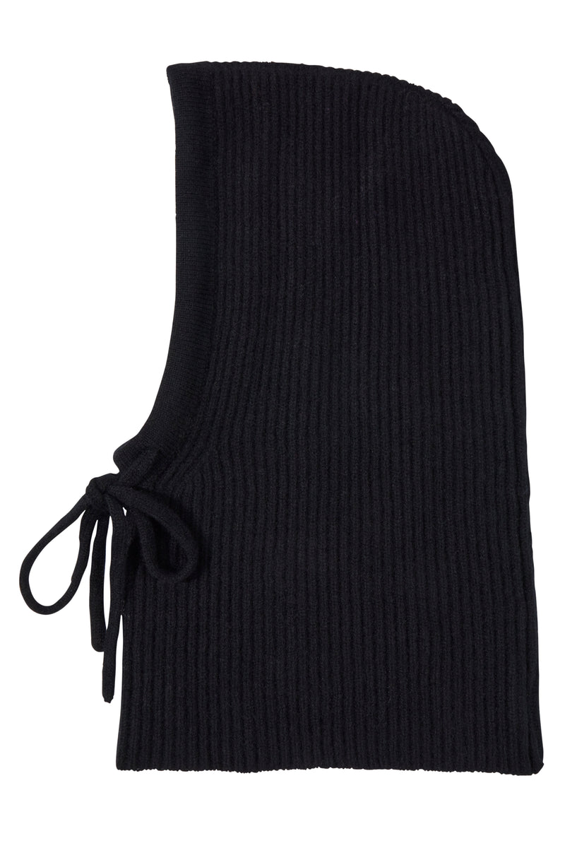 CASHMERE RIBBED KNIT HOOD in black
