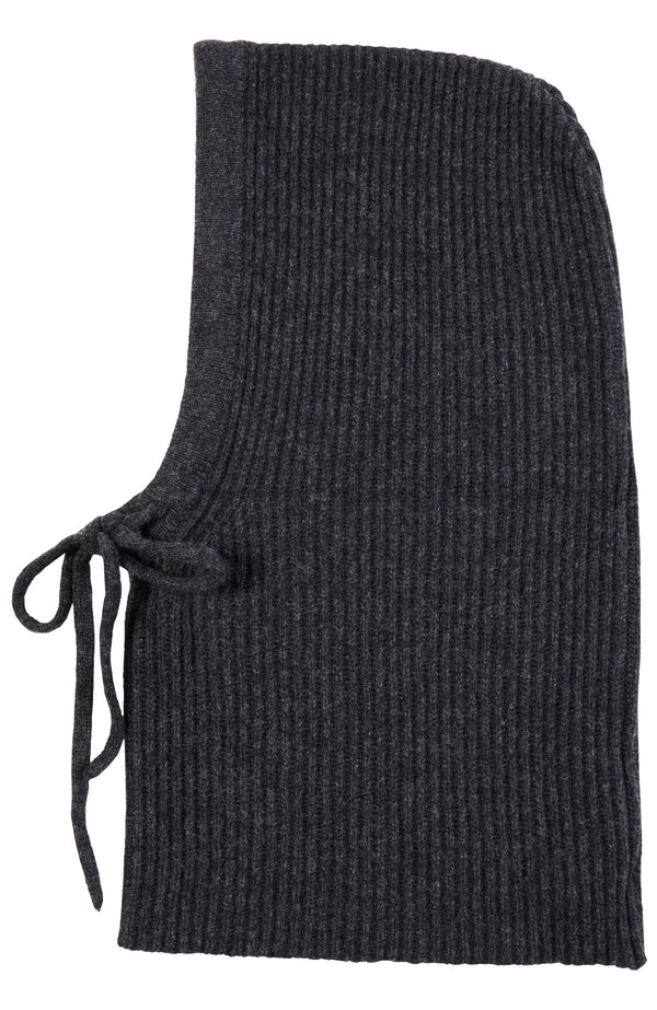 CASHMERE RIBBED KNIT HOOD in charcoal