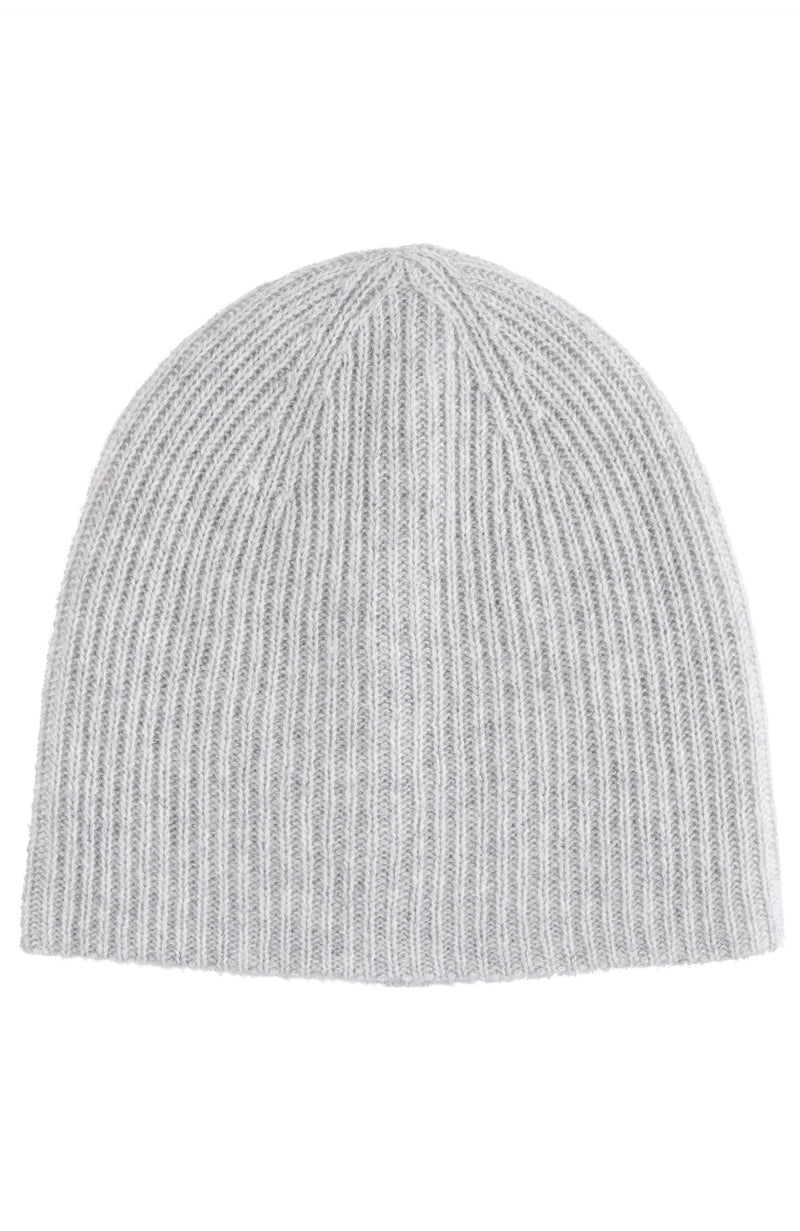 RIB KNIT CASHMERE SLOUCHY HAT in light grey