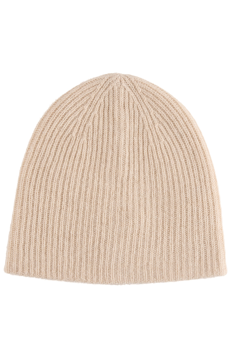 RIB KNIT CASHMERE SLOUCHY HAT in oat