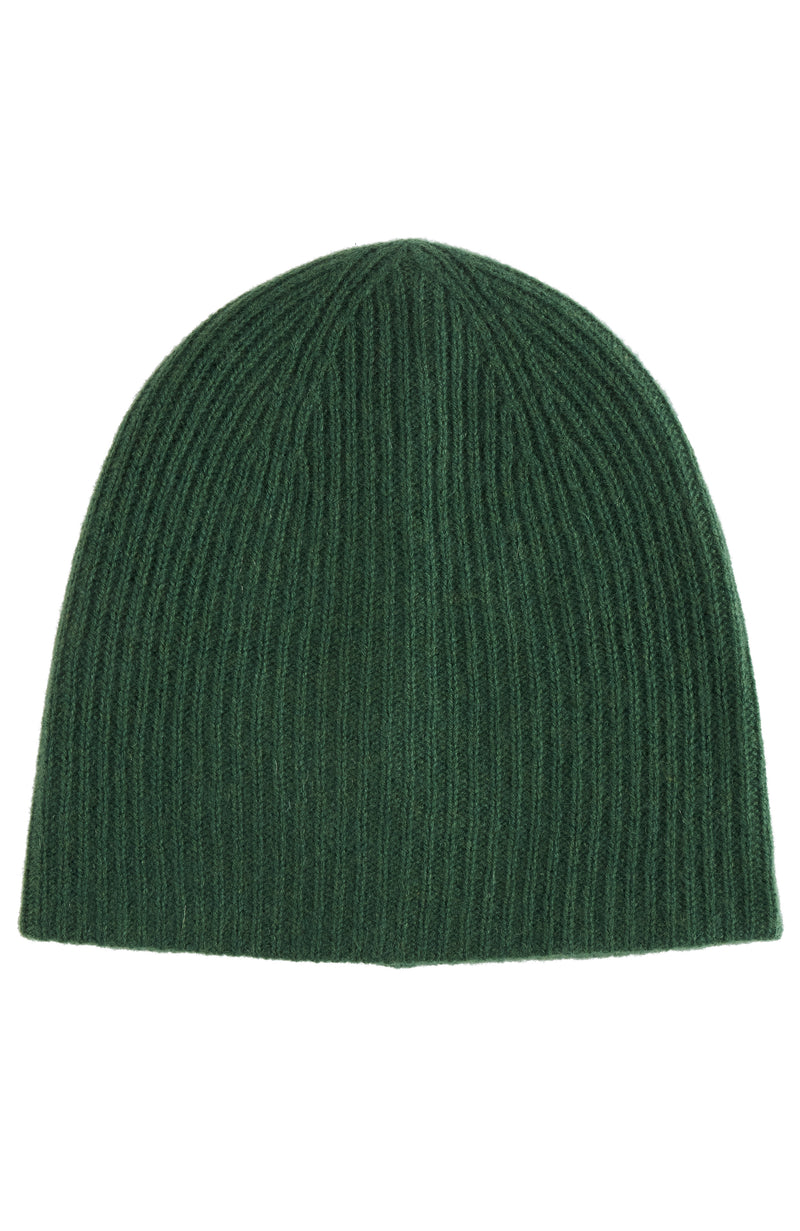 RIB KNIT CASHMERE SLOUCHY HAT in medium green
