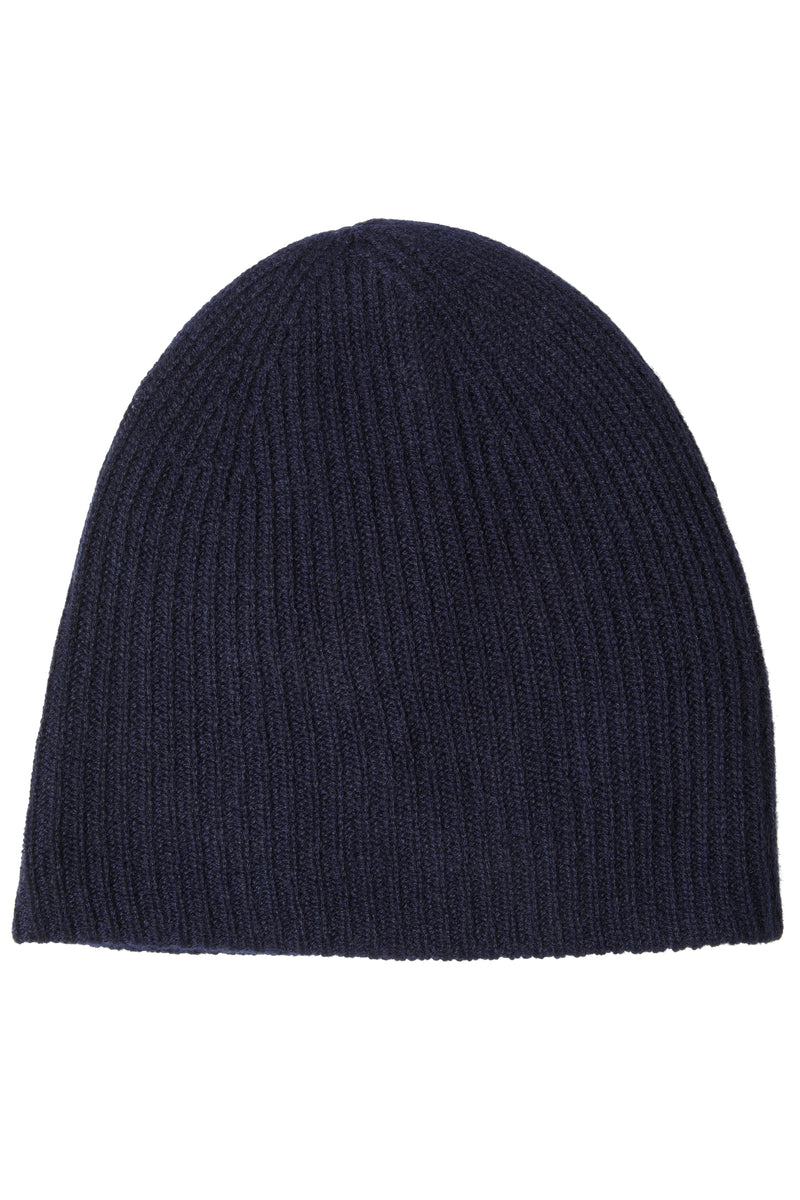 RIB KNIT CASHMERE SLOUCHY HAT in navy