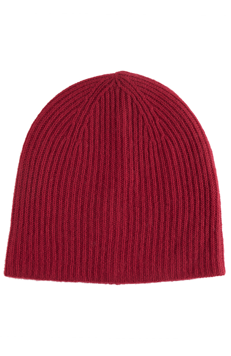 RIB KNIT CASHMERE SLOUCHY HAT in Red