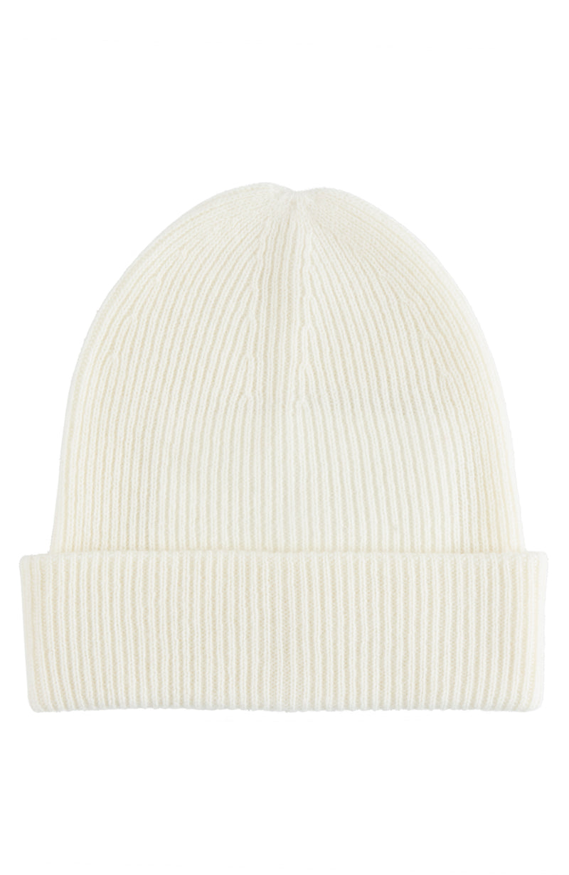 RIBBED CUFFED CASHMERE SLOUCHY HAT in ivory