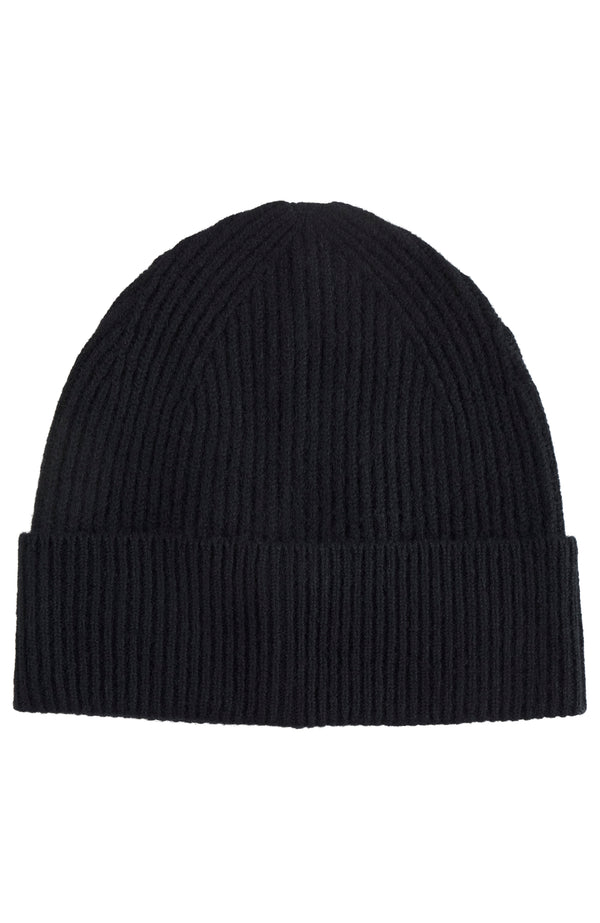 CASHMERE CHUNKY RIB KNIT HAT in black