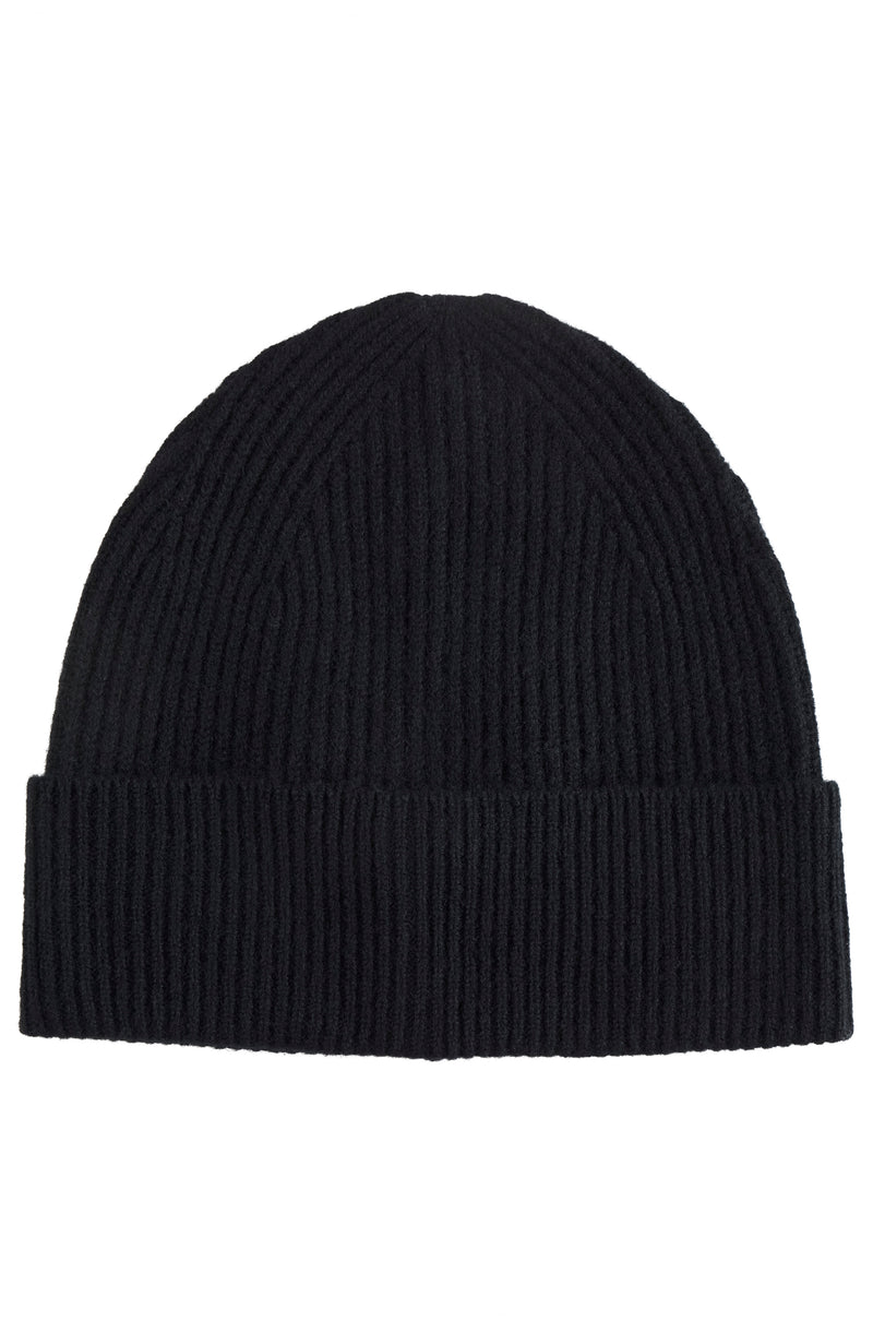 CASHMERE CHUNKY RIB KNIT HAT in black