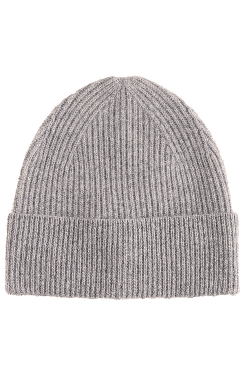 CASHMERE CHUNKY RIB KNIT HAT in grey