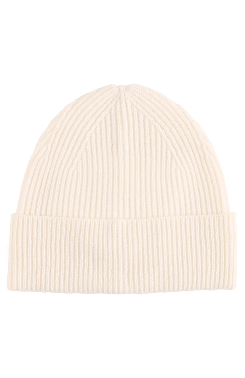 CASHMERE CHUNKY RIB KNIT HAT in ivory