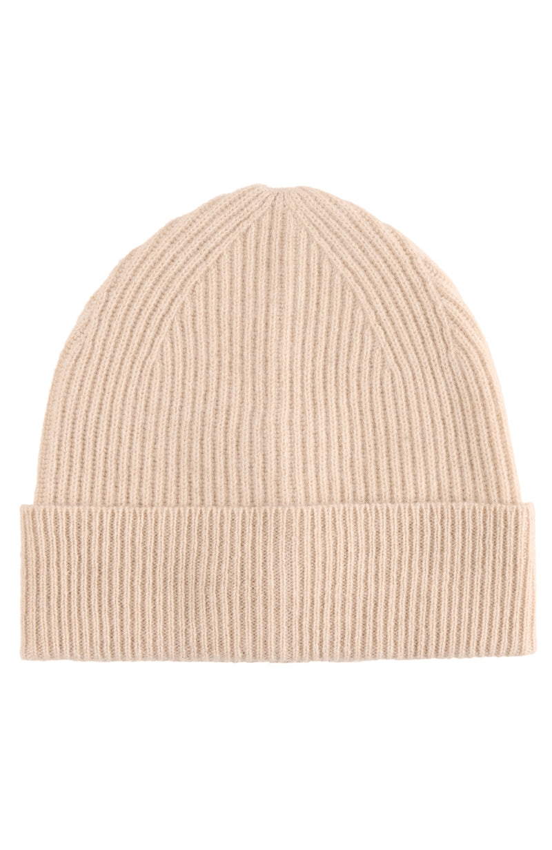 CASHMERE CHUNKY RIB KNIT HAT in oat