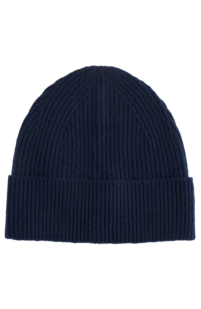 CASHMERE CHUNKY RIB KNIT HAT in navy