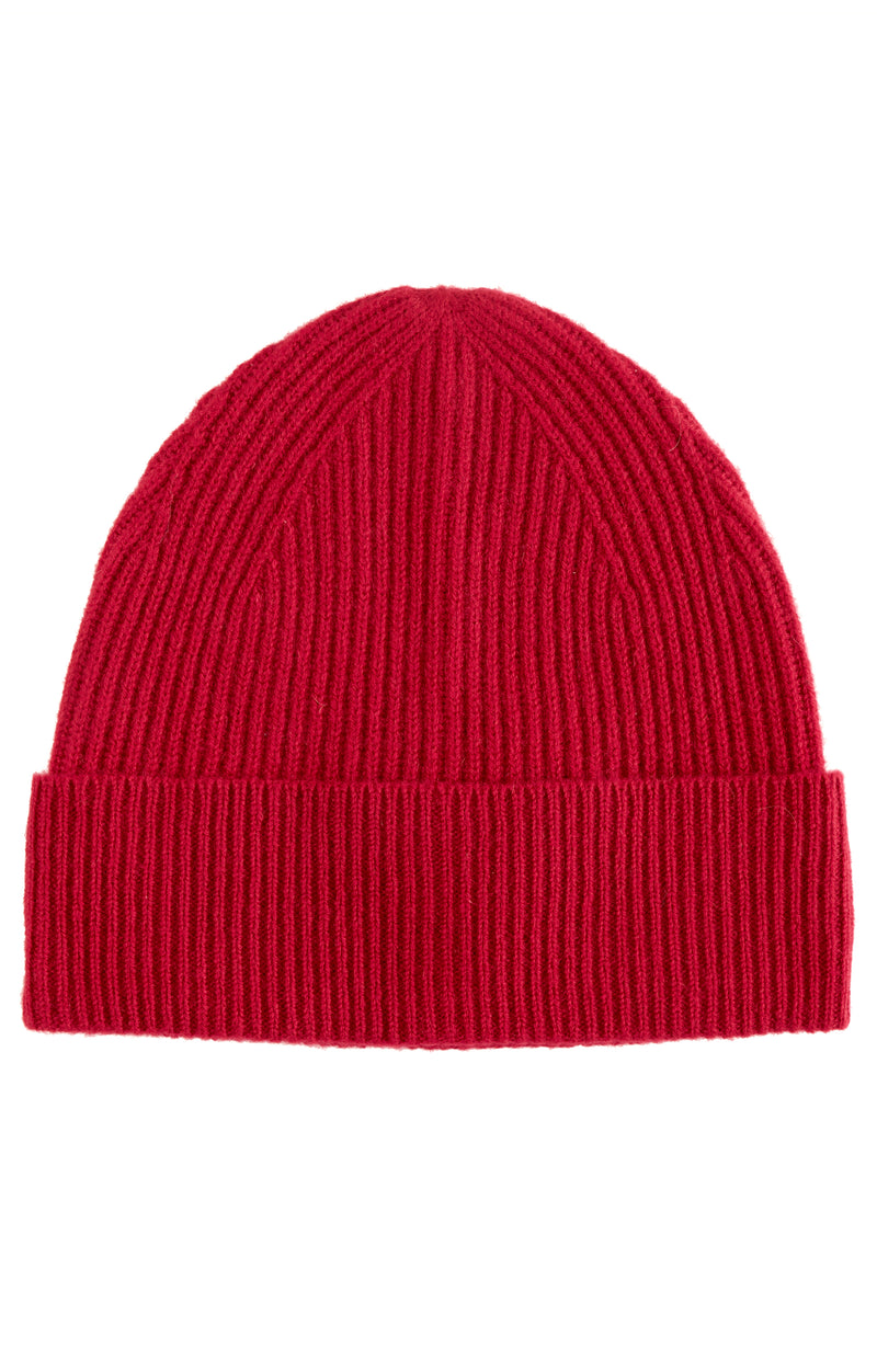 CASHMERE CHUNKY RIB KNIT HAT in red