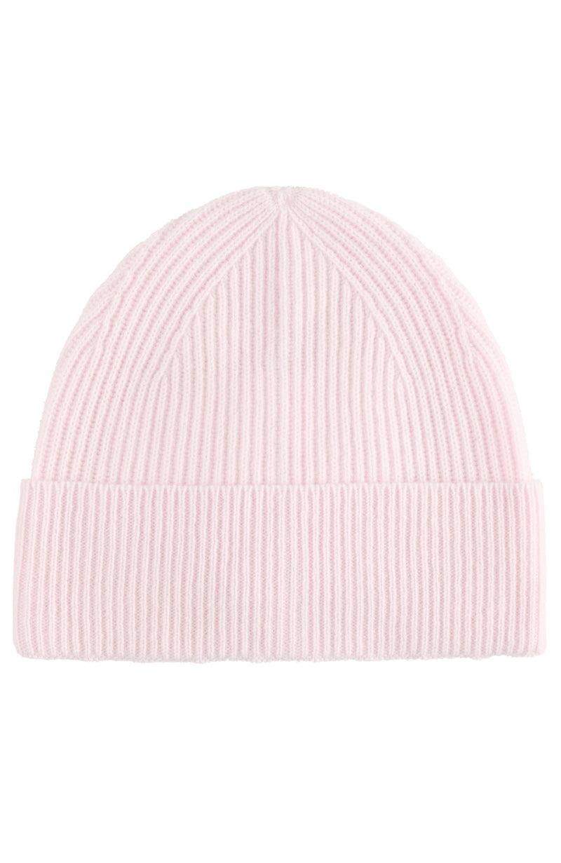 CASHMERE CHUNKY RIB KNIT HAT in light pink