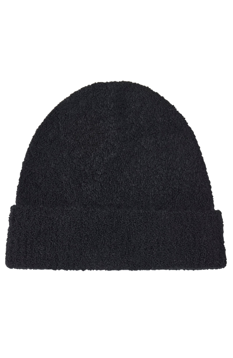 CASHMERE BOUCLE CUFFED BEANIE in black