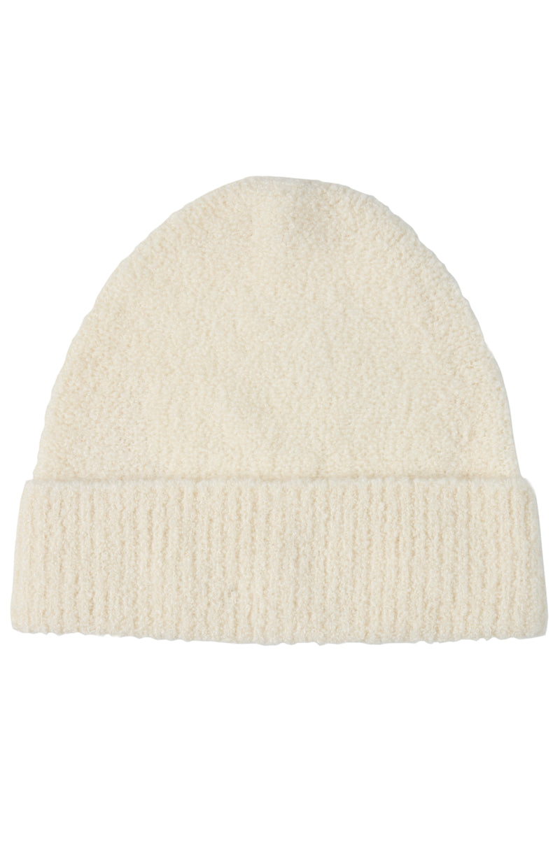 CASHMERE BOUCLE CUFFED BEANIE in ivory