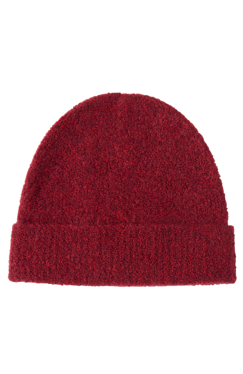 CASHMERE BOUCLE CUFFED BEANIE in red