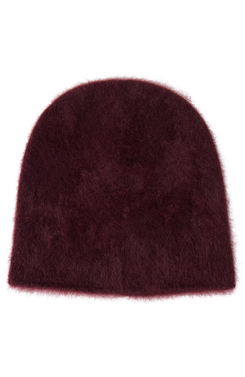 BRUSHED CASHMERE SLOUCHY BEANIE in burgundy