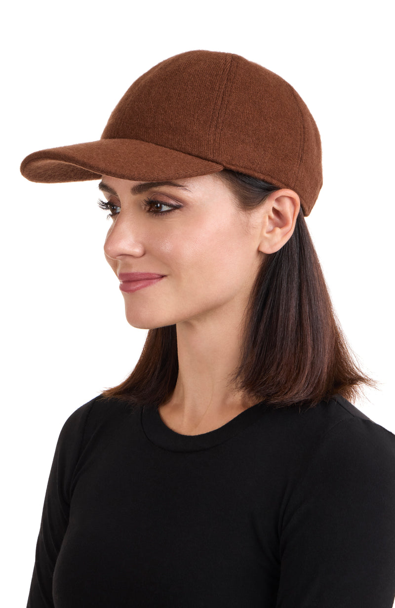 CASHMERE BLEND KNIT BASEBALL CAP in chestnut on model