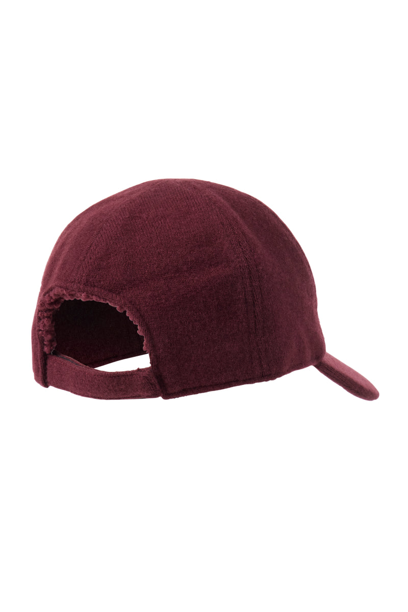 CASHMERE BLEND KNIT BASEBALL CAP in burgundy back