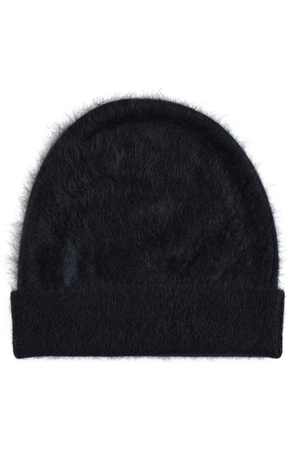 BRUSHED CASHMERE JERSEY CUFFED BEANIE in black