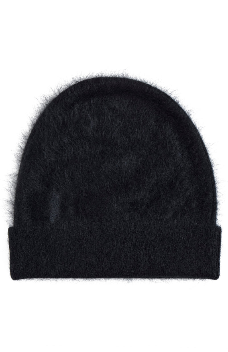 BRUSHED CASHMERE JERSEY CUFFED BEANIE in black