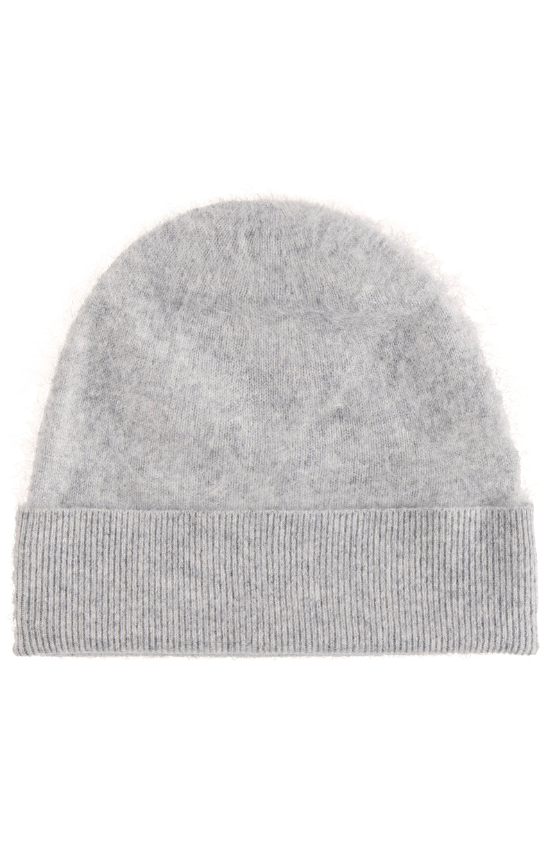BRUSHED CASHMERE JERSEY CUFFED BEANIE in grey