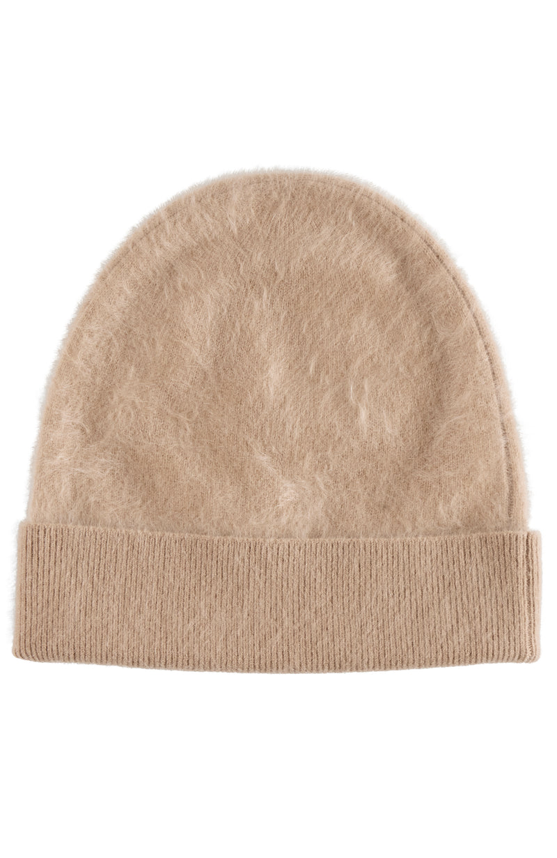 BRUSHED CASHMERE JERSEY CUFFED BEANIE in camel