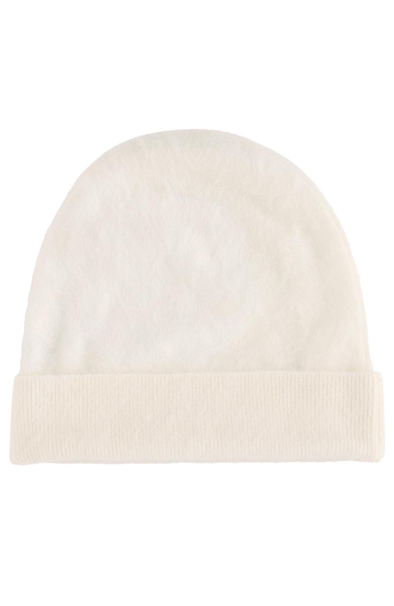 BRUSHED CASHMERE JERSEY CUFFED BEANIE in ivory