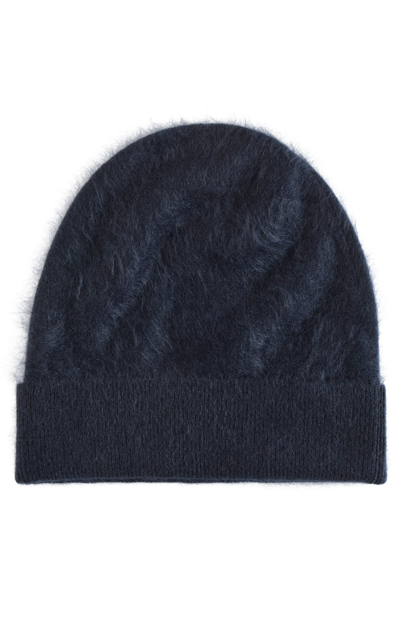 BRUSHED CASHMERE JERSEY CUFFED BEANIE in navy