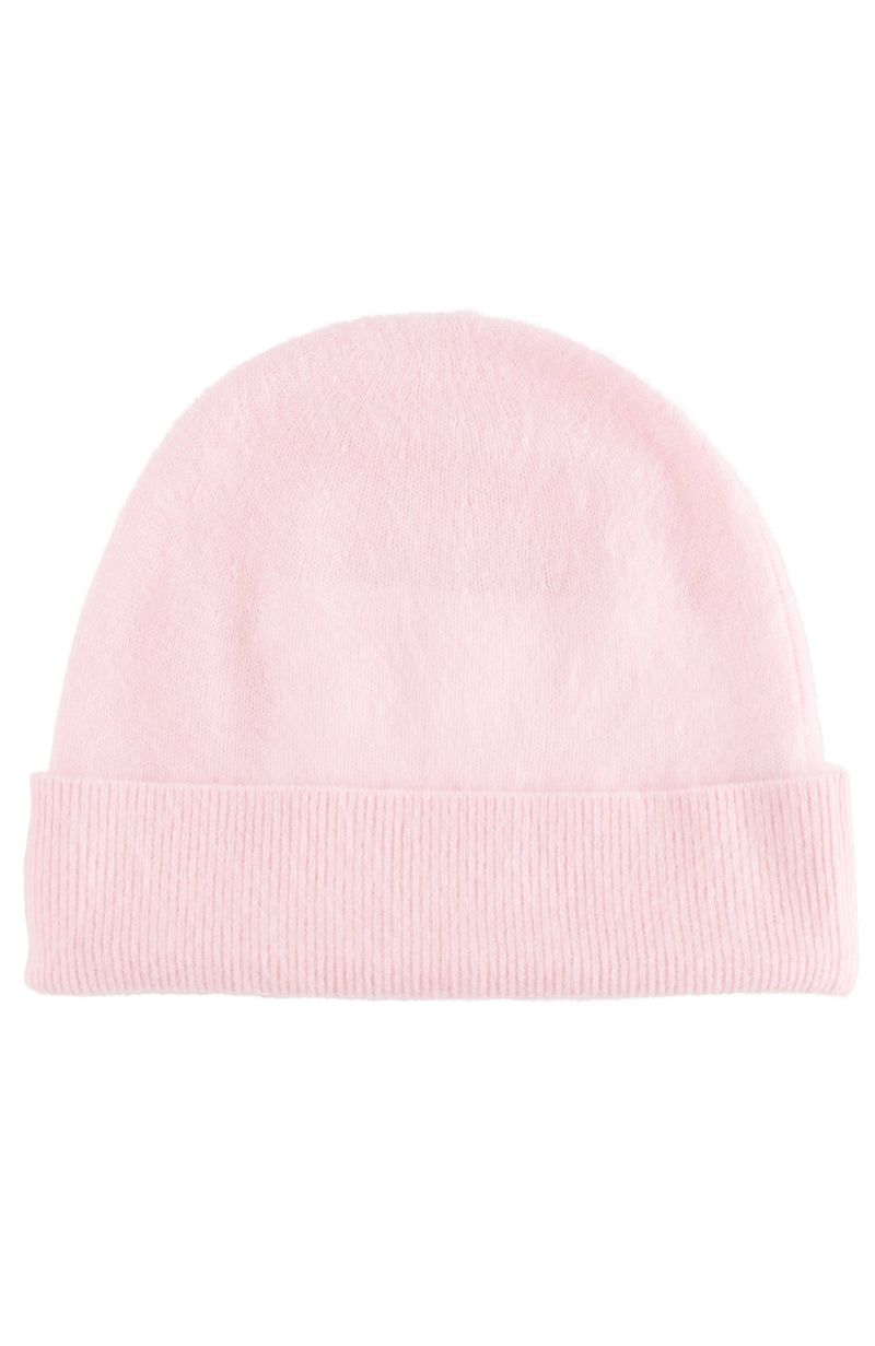 BRUSHED CASHMERE JERSEY CUFFED BEANIE in light pink