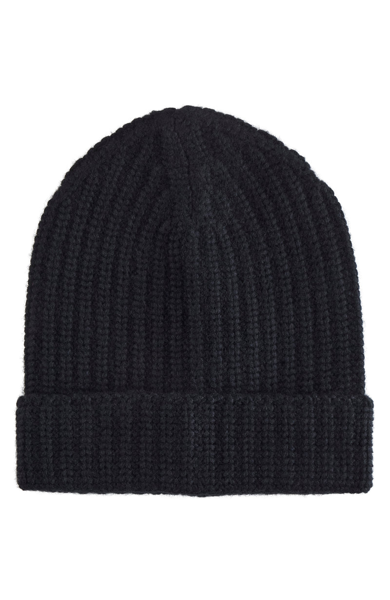 CASHMERE SILK CHUNKY RIB CUFFED HAT in black