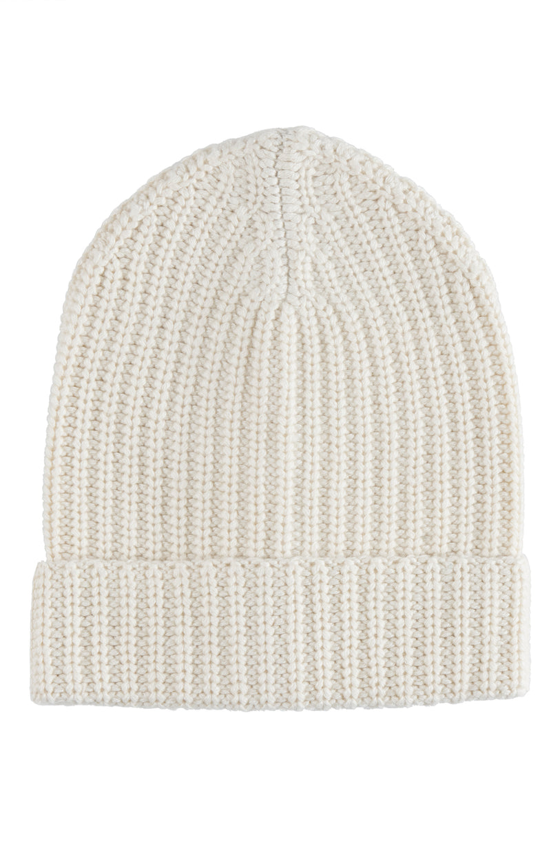 CASHMERE SILK CHUNKY RIB CUFFED HAT in ivory