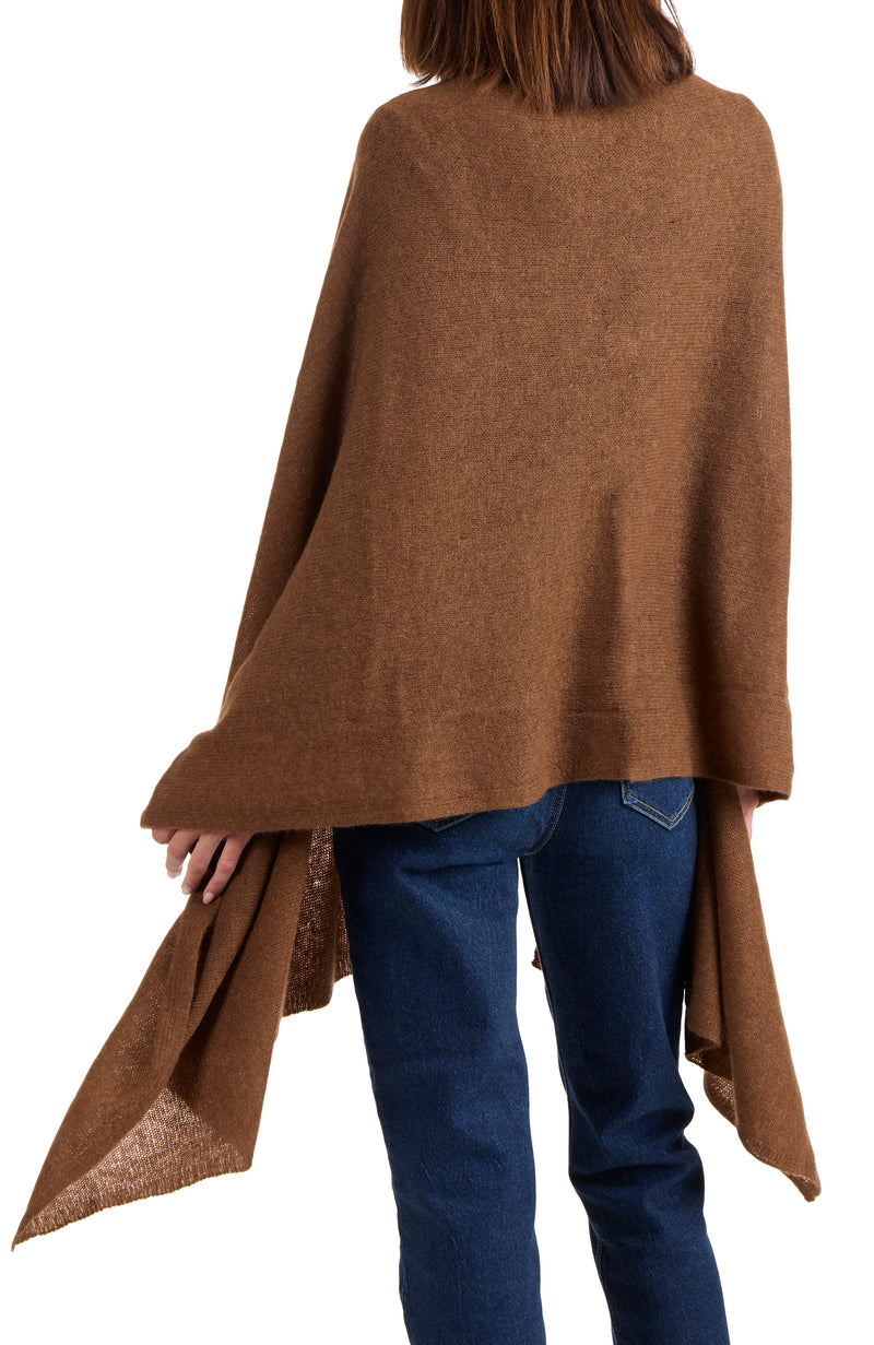 model wearing CASHMERE FEATHER WEIGHT TRAVEL WRAP in  brown