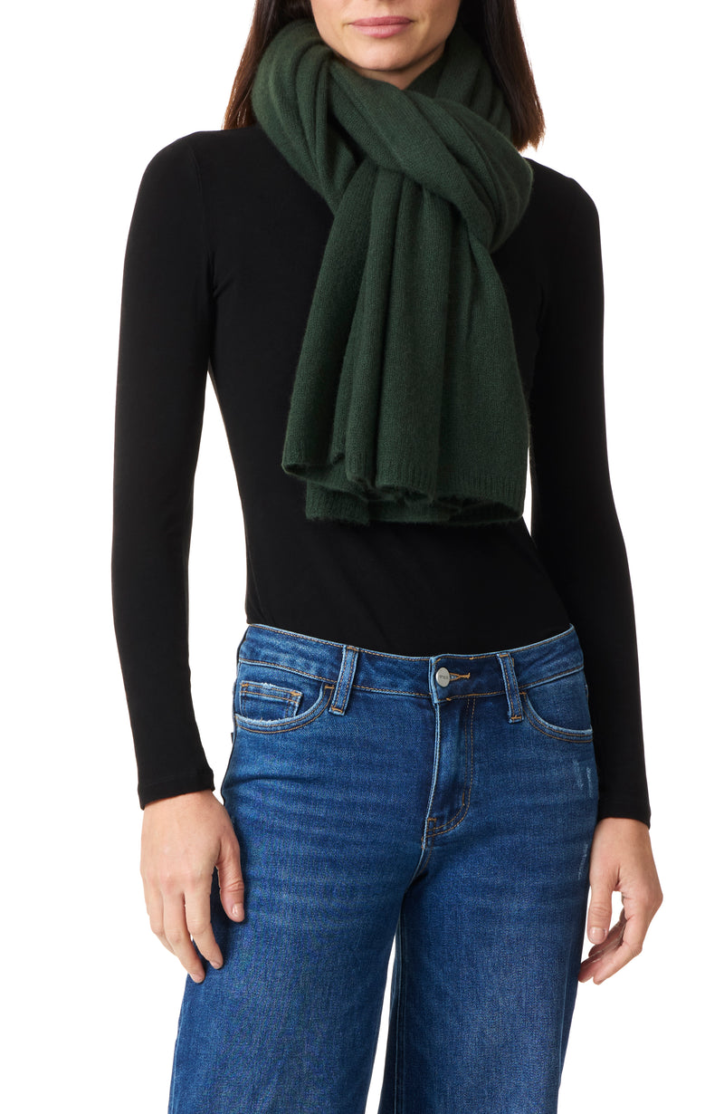 FEATHERWEIGHT CASHMERE TRAVEL WRAP  in medium green, tied