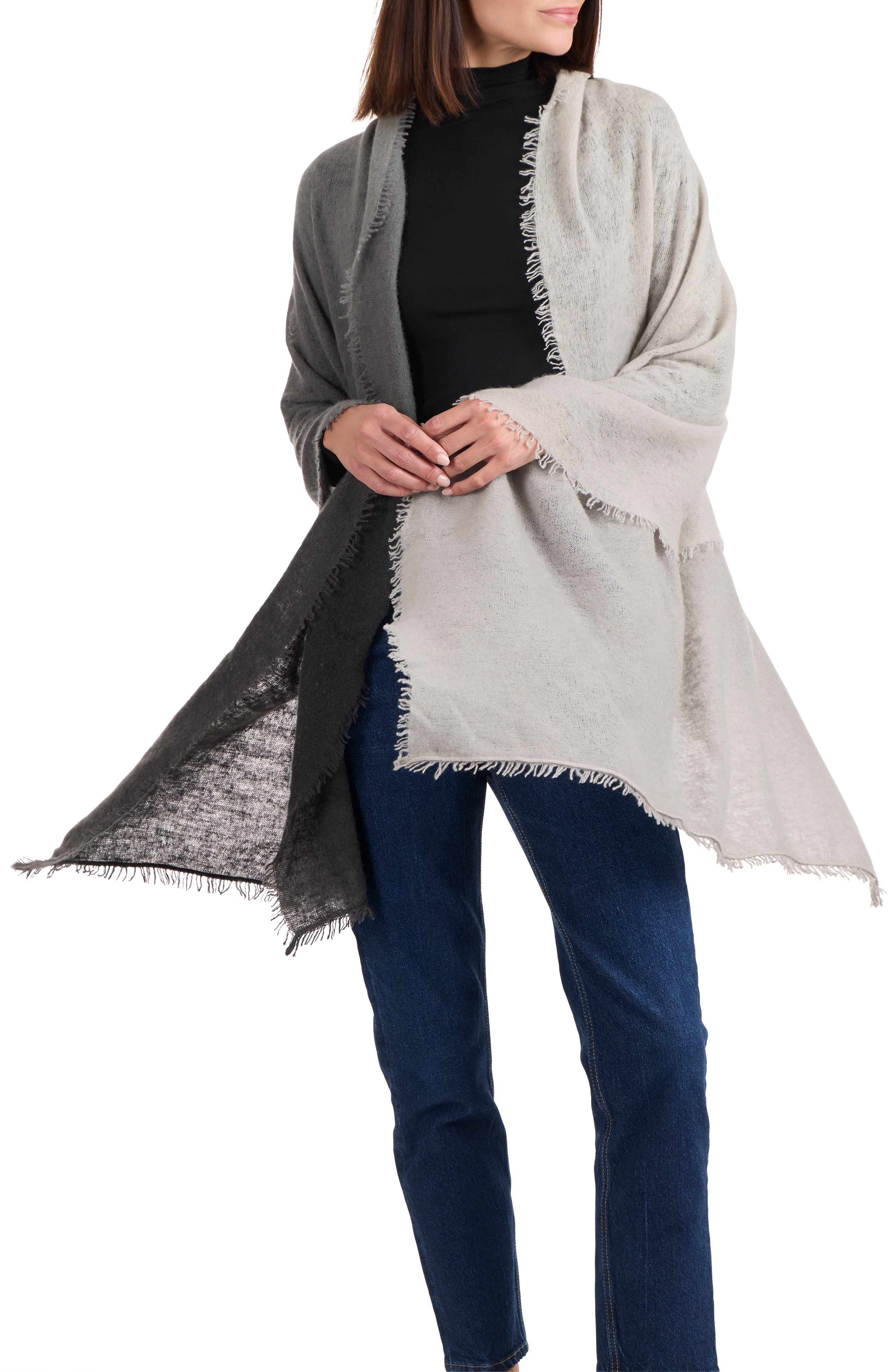 Handcrafted Ombre Cashmere Scarf with Fringe Detailing