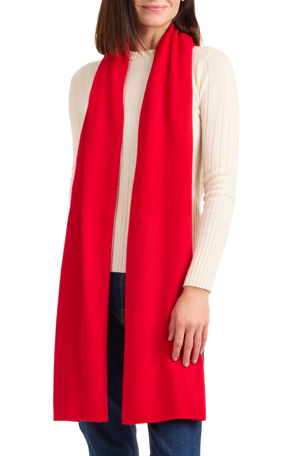 model wearing CASHMERE JERSEY TRAVEL WRAP in red