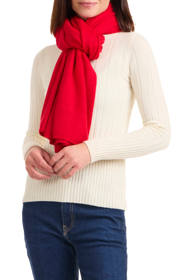 model wearing CASHMERE JERSEY TRAVEL WRAP in red