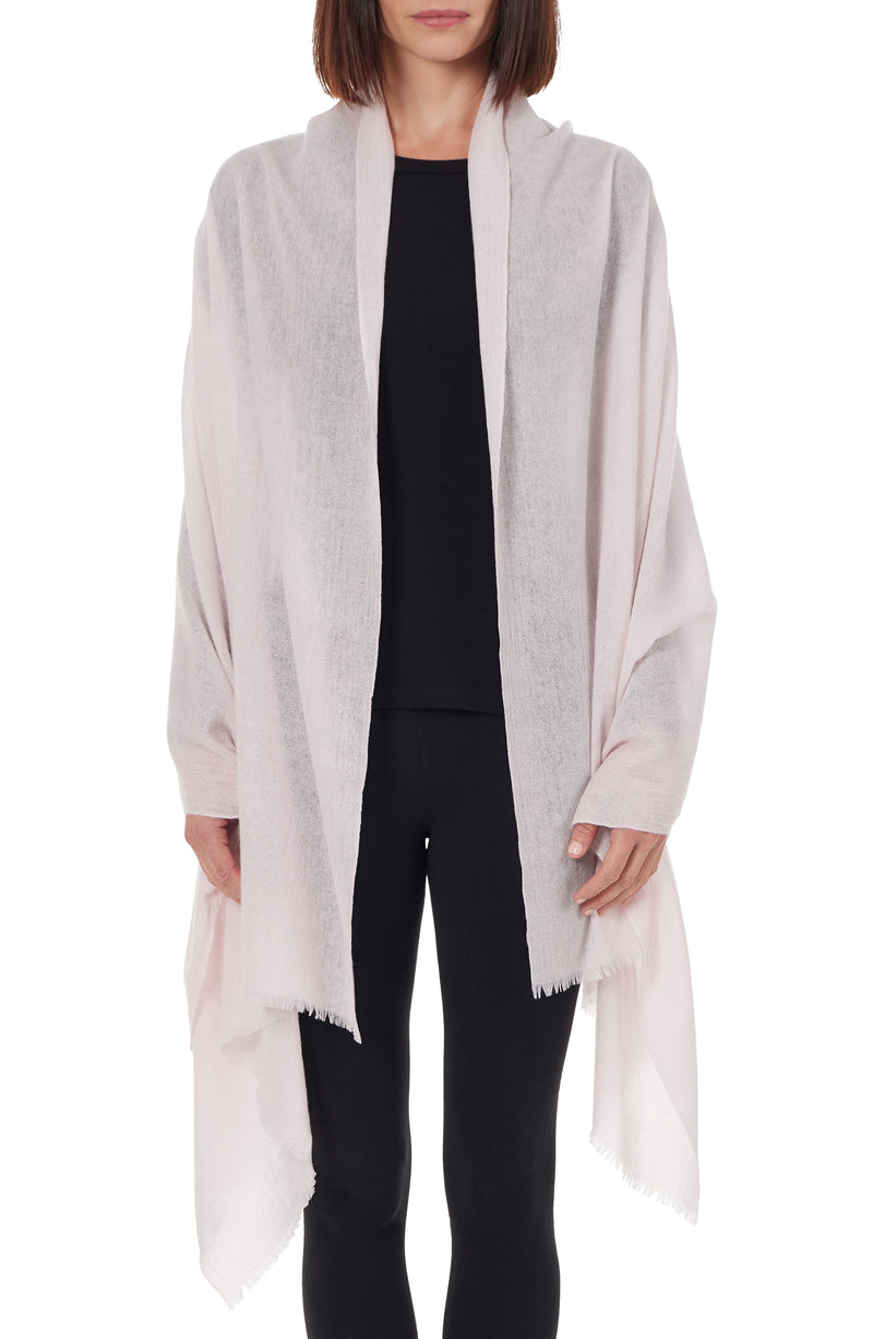 model wearing LIGHTWEIGHT CASHMERE GAUZE WRAP in light pink