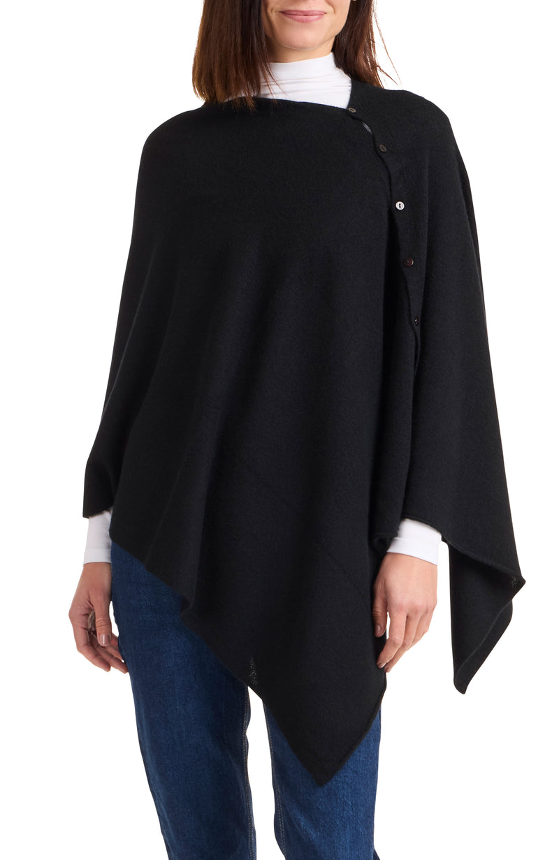Asymmetrical Cashmere Button Poncho | Amicale Cashmere Asymmetrical Cashmere Button Poncho | Amicale Cashmere