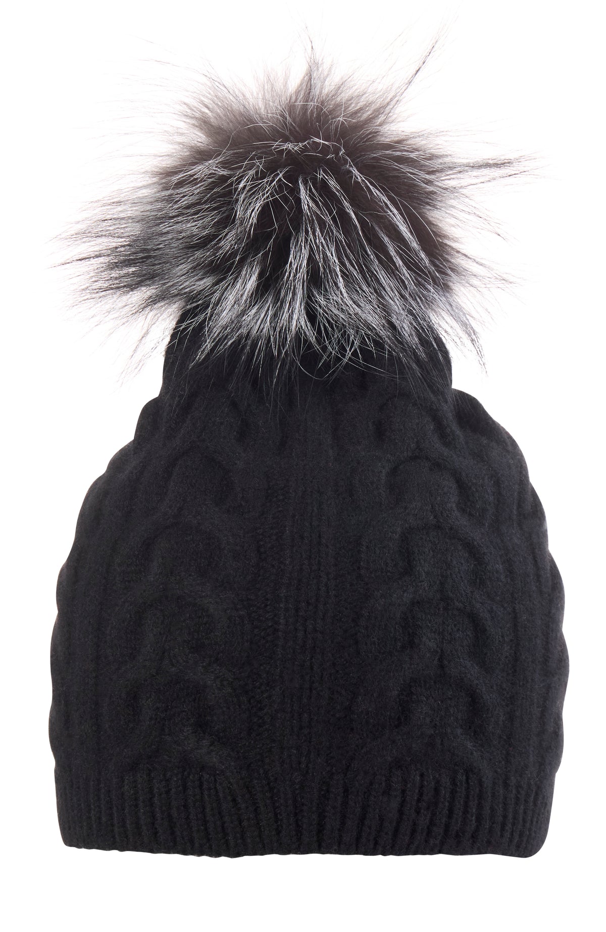 AMICALE Cashmere Genuine Shearling Pompom Beanie Hat, Color: Black, One Size NWT amicale-cashmere-chunky-ribbed  main image 2