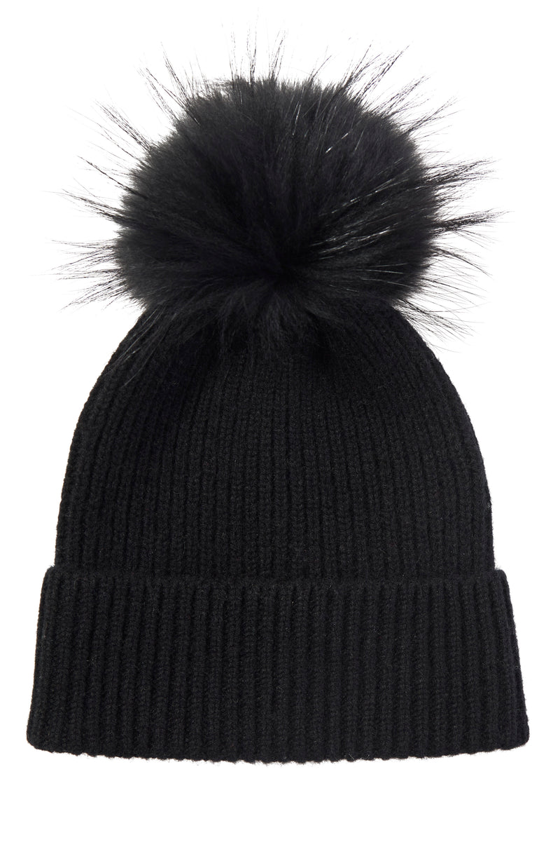 Cozy Cashmere Hat with Chunky Ribbed Knit & Fur Pom | Amicale Cashmere