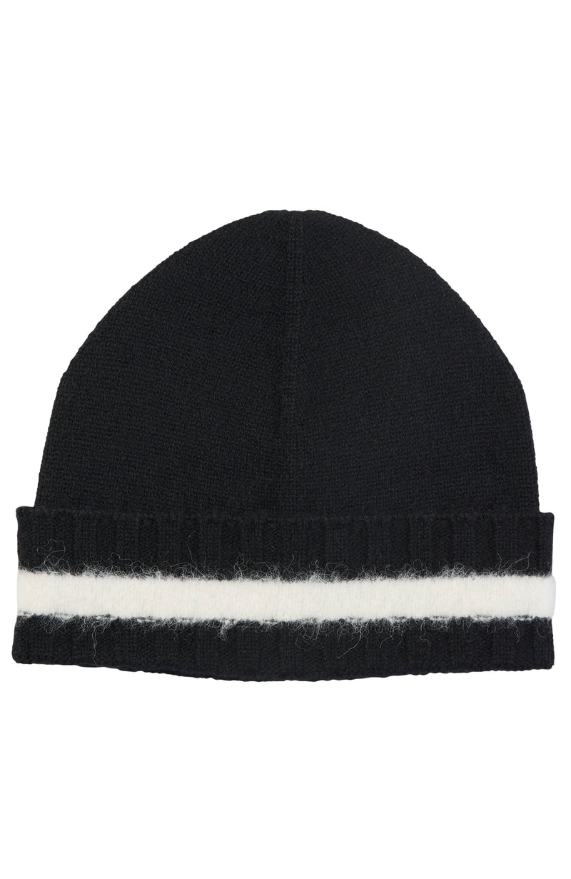 Cozy Cashmere Cuffed Beanie with Fuzzy Stripe Detail  display picture 1