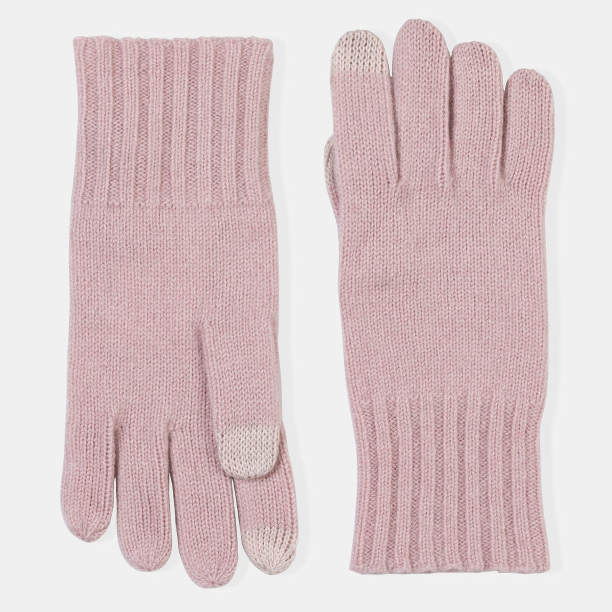Picture of knit cashmere gloves with touch tech finger tips and rib cuff, dusty rose.