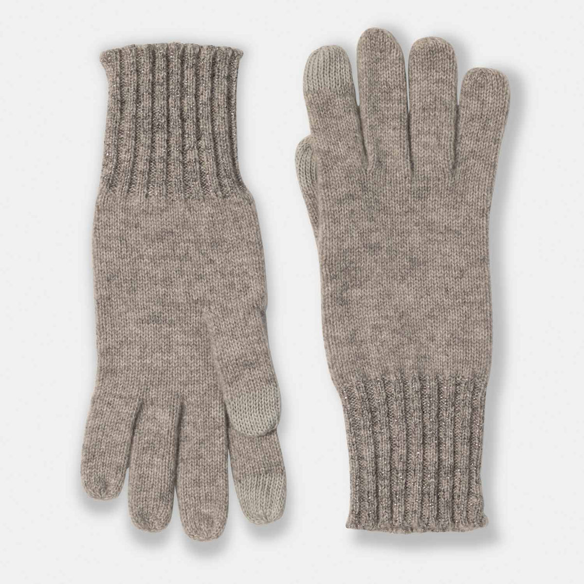 Picture of cashmere knit glove with shiny lurex cuff detail, grey